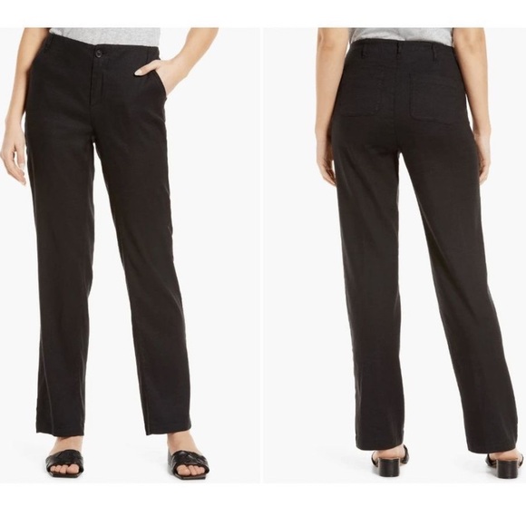 NYDJ Marilyn Trouser Black Stretch Linen Blend Pants 14 - Picture 2 of 12